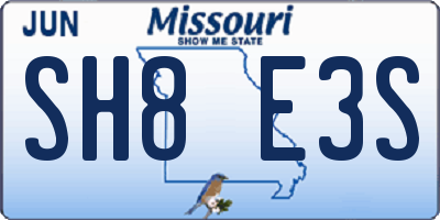 MO license plate SH8E3S