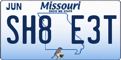 MO license plate SH8E3T