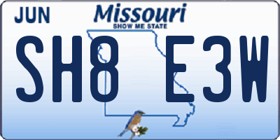 MO license plate SH8E3W