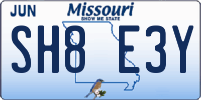 MO license plate SH8E3Y