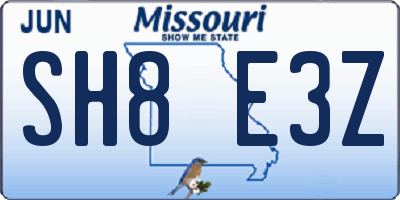 MO license plate SH8E3Z