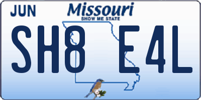 MO license plate SH8E4L