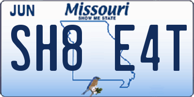 MO license plate SH8E4T