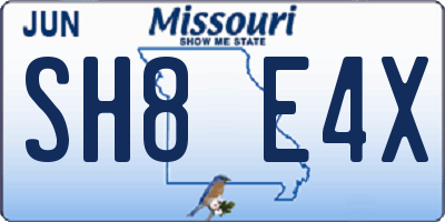 MO license plate SH8E4X