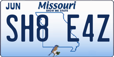 MO license plate SH8E4Z