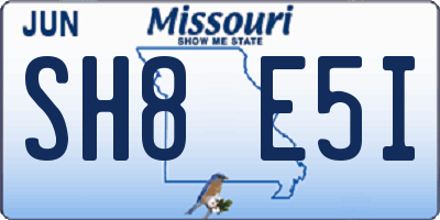 MO license plate SH8E5I