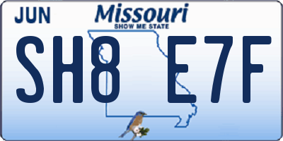 MO license plate SH8E7F