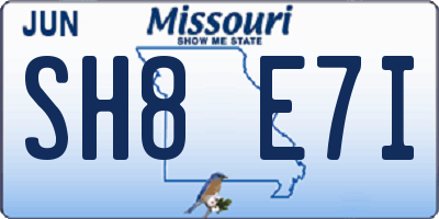 MO license plate SH8E7I