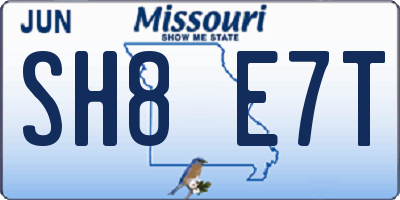 MO license plate SH8E7T