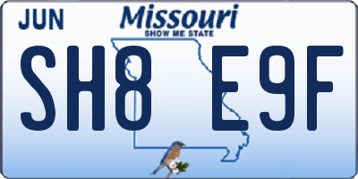 MO license plate SH8E9F