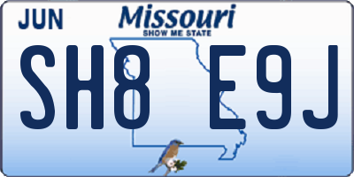 MO license plate SH8E9J