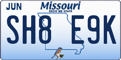 MO license plate SH8E9K