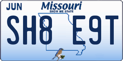MO license plate SH8E9T