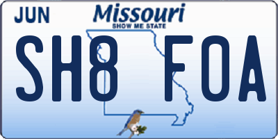 MO license plate SH8F0A