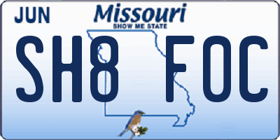 MO license plate SH8F0C