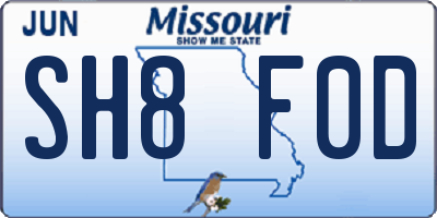 MO license plate SH8F0D