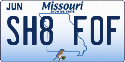 MO license plate SH8F0F