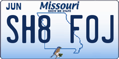 MO license plate SH8F0J