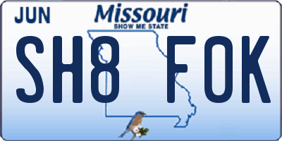 MO license plate SH8F0K