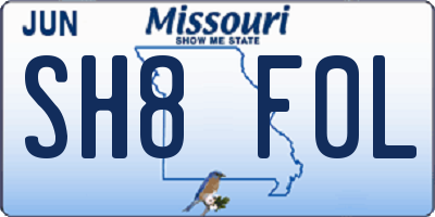 MO license plate SH8F0L