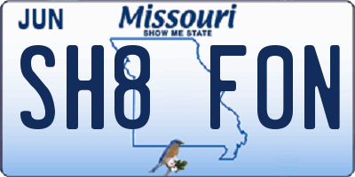 MO license plate SH8F0N
