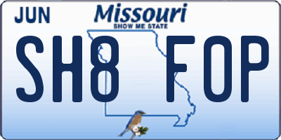 MO license plate SH8F0P