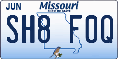 MO license plate SH8F0Q