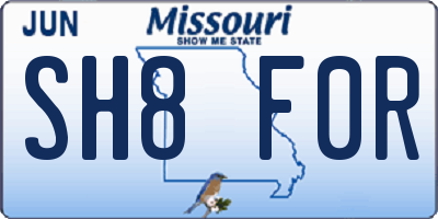 MO license plate SH8F0R