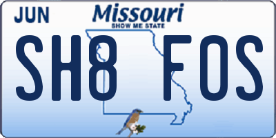 MO license plate SH8F0S