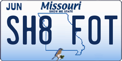 MO license plate SH8F0T
