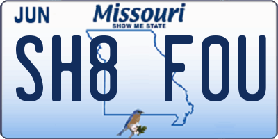 MO license plate SH8F0U