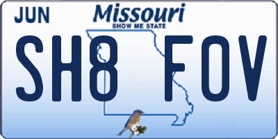 MO license plate SH8F0V
