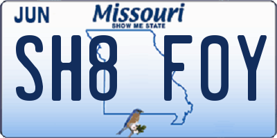 MO license plate SH8F0Y
