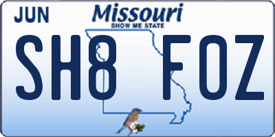 MO license plate SH8F0Z