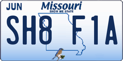 MO license plate SH8F1A