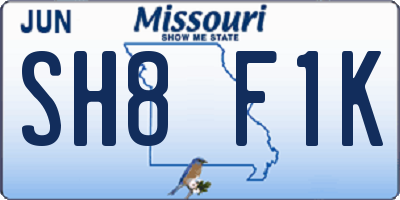 MO license plate SH8F1K