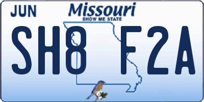 MO license plate SH8F2A