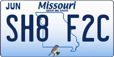MO license plate SH8F2C