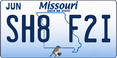 MO license plate SH8F2I