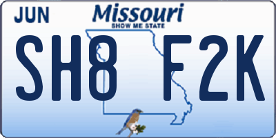 MO license plate SH8F2K