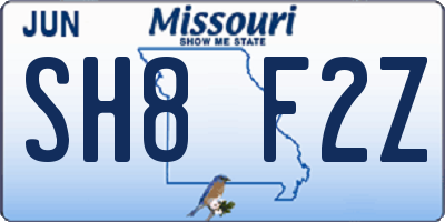 MO license plate SH8F2Z