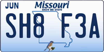 MO license plate SH8F3A