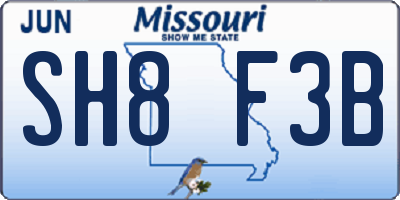 MO license plate SH8F3B