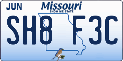MO license plate SH8F3C