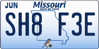 MO license plate SH8F3E