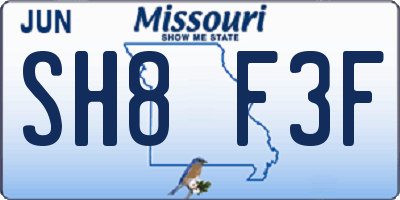 MO license plate SH8F3F