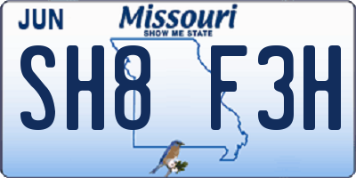 MO license plate SH8F3H