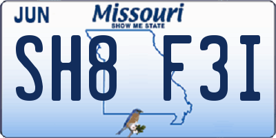 MO license plate SH8F3I