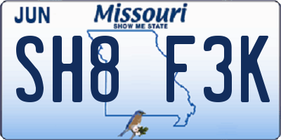MO license plate SH8F3K