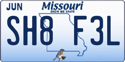 MO license plate SH8F3L